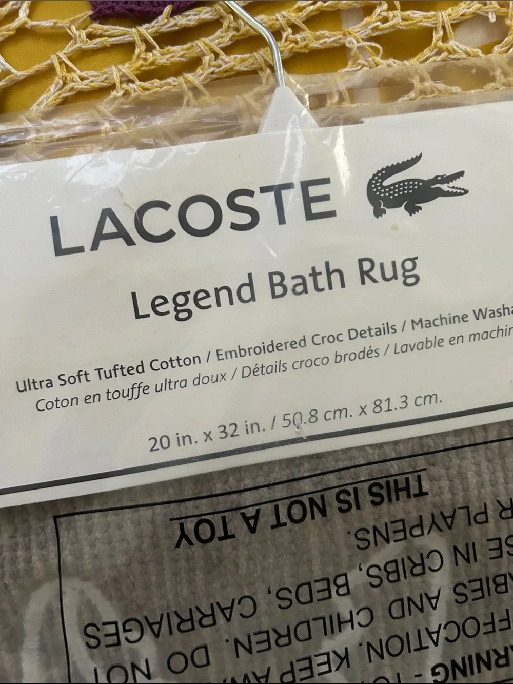 Lacoste Gray& White Croc Logo Bath Mat NWT